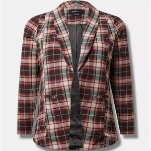 Studio Red and Black Plaid Blazer Tailored Jacket